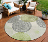 8' Artichoke Green Ivory And Gray Round Abstract Washable Indoor Outdoor Area Rug