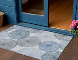 3' X 5' Denim Blue Ivory And Gray Abstract Washable Indoor Outdoor Area Rug