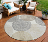 8' Linen Ivory And Beige Round Abstract Washable Indoor Outdoor Area Rug