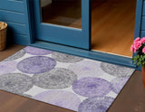 3' X 5' Plum Ivory And Khaki Abstract Washable Indoor Outdoor Area Rug