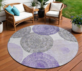 8' Plum Ivory And Khaki Round Abstract Washable Indoor Outdoor Area Rug