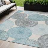 5' X 8' Teal Blue Ivory And Gray Abstract Washable Indoor Outdoor Area Rug