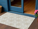 3' X 5' Beige And Ivory Quatrefoil Washable Indoor Outdoor Area Rug