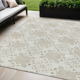 5' X 8' Beige And Ivory Quatrefoil Washable Indoor Outdoor Area Rug
