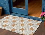 3' X 5' Copper And Ivory Quatrefoil Washable Indoor Outdoor Area Rug