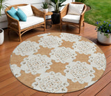 8' Copper And Ivory Round Quatrefoil Washable Indoor Outdoor Area Rug