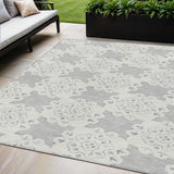 5' X 8' Gray And Ivory Quatrefoil Washable Indoor Outdoor Area Rug