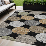 5' X 8' Black Ivory And Khaki Quatrefoil Washable Indoor Outdoor Area Rug