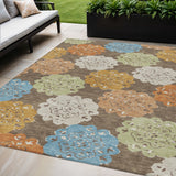 5' X 8' Chocolate Ivory And Copper Quatrefoil Washable Indoor Outdoor Area Rug
