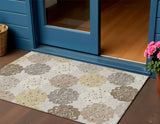 3' X 5' Pearl Ivory And Wheat Quatrefoil Washable Indoor Outdoor Area Rug