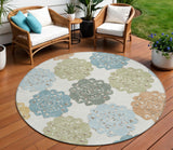 8' Pacific Blue Ivory And Copper Round Quatrefoil Washable Indoor Outdoor Area Rug