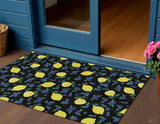 3' X 5' Black Yellow And Blue Lemons Washable Indoor Outdoor Area Rug