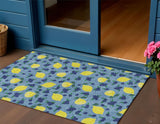 3' X 5' Denim Blue Yellow And Green Lemons Washable Indoor Outdoor Area Rug