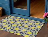 3' X 5' Stone Yellow And Blue Lemons Washable Indoor Outdoor Area Rug