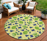 8' Yellow Blue And Green Round Lemons Washable Indoor Outdoor Area Rug