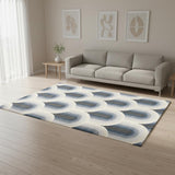 5' X 8' Cream And Blue Geometric Area Rug