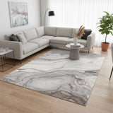 7' X 10' Gray And Off White Abstract Area Rug