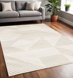 5' X 8' Cream And Beige Geometric Area Rug