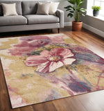 5' X 8' Yellow And Pink Floral Area Rug