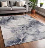 5' X 8' Blue Cream And Gray Abstract Area Rug