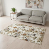 5' X 8' Cream Beige And Green Floral Area Rug