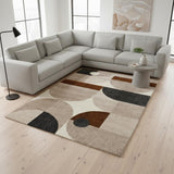 8' X 11' Cream Taupe And Red Geometric Area Rug