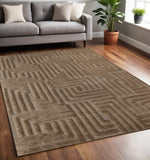 5' X 8' Dark Brown And Brown Geometric Area Rug