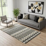5' X 8' Charcoal Ivory And Copper Ikat Washable Area Rug With UV Protection
