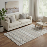 5' X 8' Taupe Beige And Ivory Ikat Washable Area Rug With UV Protection