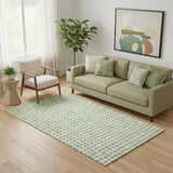 5' X 8' Artichoke Green And Ivory Geometric Washable Area Rug With UV Protection