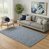 5' X 8' Blue And Ivory Geometric Washable Area Rug With UV Protection