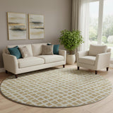 8' Gold And Ivory Geometric Washable Round Rug With UV Protection