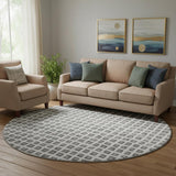 8' Gray And Silver Geometric Washable Round Rug With UV Protection