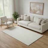 5' X 8' Ivory And Beige Geometric Washable Area Rug With UV Protection