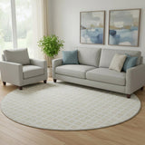 8' Ivory And Beige Geometric Washable Round Rug With UV Protection
