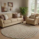 8' Rust Copper And Beige Geometric Washable Round Rug With UV Protection