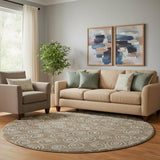 8' Brown And Ivory Polka Dot Washable Round Rug With UV Protection