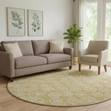 8' Gold And Ivory Polka Dot Washable Round Rug With UV Protection