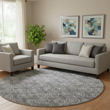 8' Gray And Silver Polka Dot Washable Round Rug With UV Protection