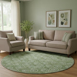 8' Green And Ivory Polka Dot Washable Round Rug With UV Protection