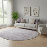 8' Lavender And Ivory Polka Dot Washable Round Rug With UV Protection
