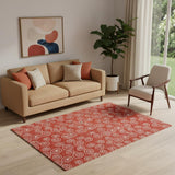 5' X 8' Red And Ivory Polka Dot Washable Area Rug With UV Protection