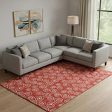 8' X 10' Red And Ivory Polka Dot Washable Area Rug With UV Protection