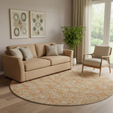 8' Terra Cotta And Beige Polka Dot Washable Round Rug With UV Protection
