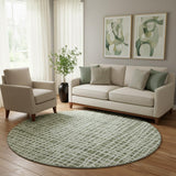 8' Green And Ivory Striped Washable Round Rug With UV Protection