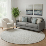 8' Ivory And Beige Striped Washable Round Rug With UV Protection