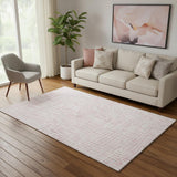 5' X 8' Pink And Ivory Striped Washable Area Rug With UV Protection