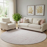 8' Pink And Ivory Striped Washable Round Rug With UV Protection