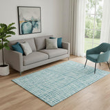 5' X 8' Teal And Ivory Striped Washable Area Rug With UV Protection