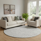 8' Gray And Silver Geometric Washable Round Rug With UV Protection